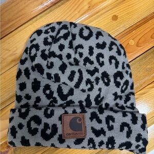 Carhartt Kids' Black and Gray Leopard Print Beanie